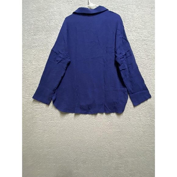 Betianro Women’s  1/3 Button Down Blue Shirt Long Sleeve XXL Blouse New - Picture 2 of 7